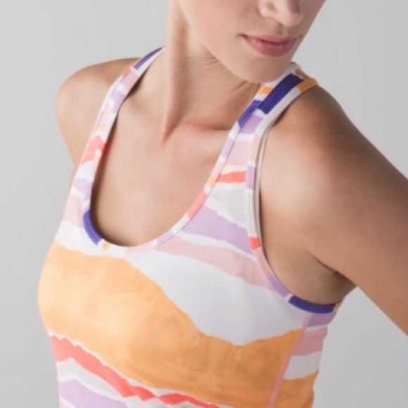 LULULEMON CRB Cool Racerback Beacher Stripe White Iris Flower Tank Size 6 - Picture 3 of 12